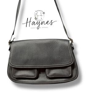 ANN TAYLOR-LOFT | Genuine Black Pebbled Leather Shoulder Bag (65)